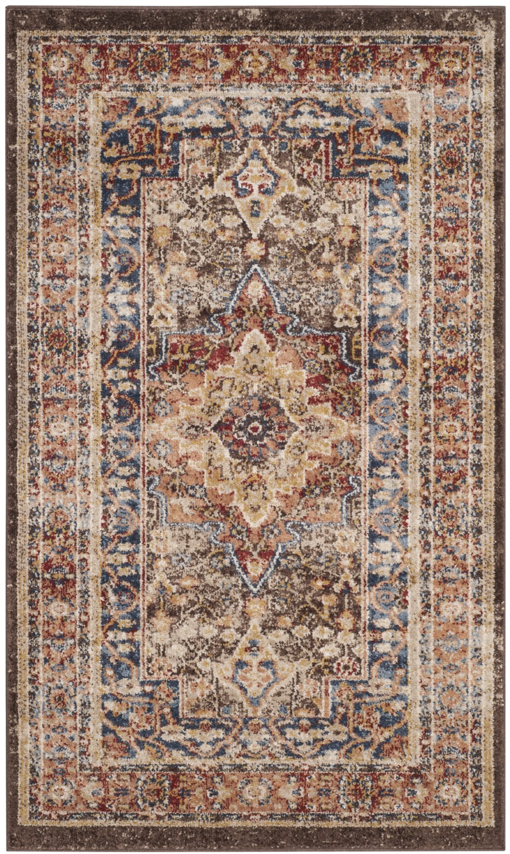 Tapis traditionnel en polypropylène marron/orange, 91 x 152 cm