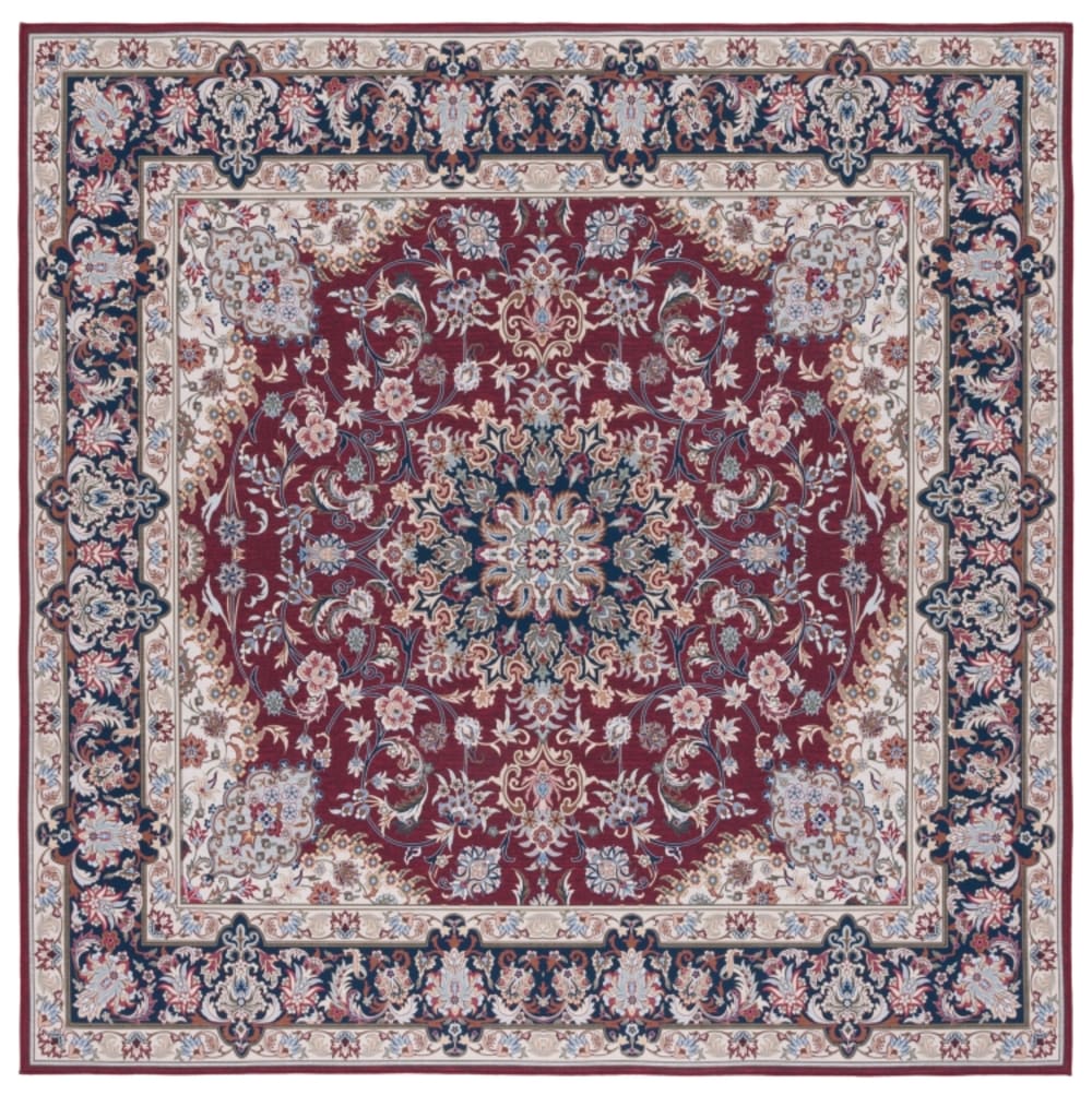 Tapis géométrique en polyester rouge/bleu, 183 x 183 cm
