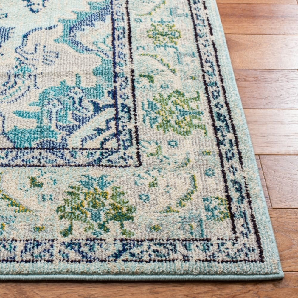 Tapis bohème chic en polypropylène bleu/blanc, 201 x 279 cm — vue 4