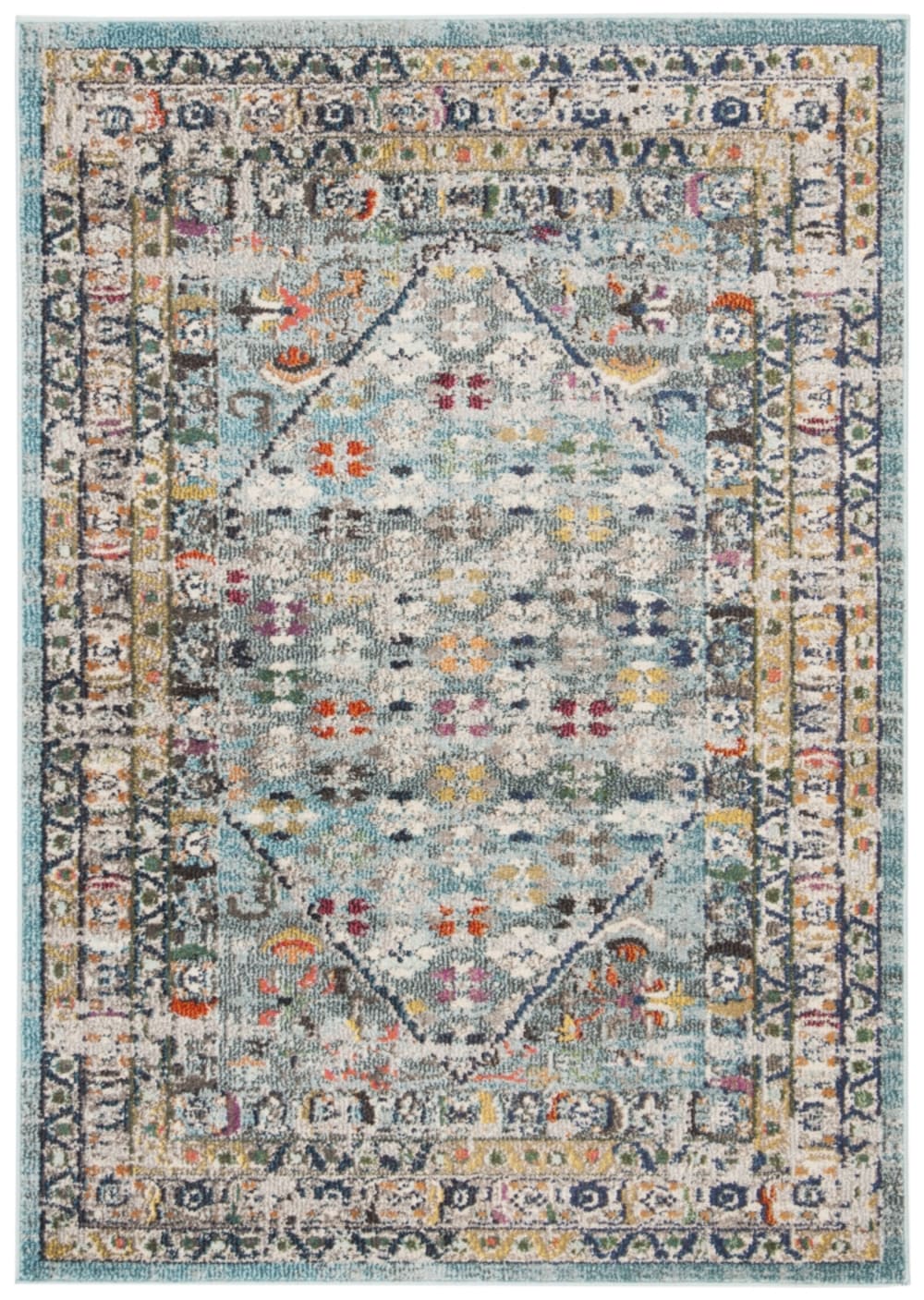 Tapis bohème chic en polypropylène bleu/gris, 91 x 152 cm