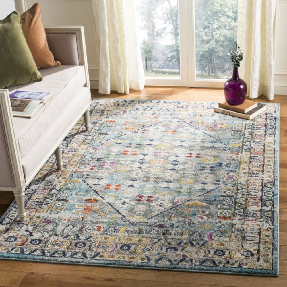 Tapis bohème chic en polypropylène bleu/gris, 91 x 152 cm — vue 3