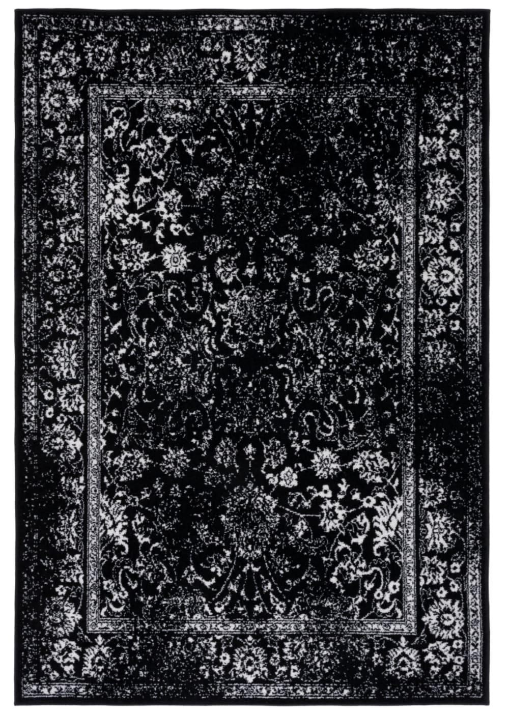 Tapis distressed vintage en polypropylène noir/blanc, 155 x 229 cm
