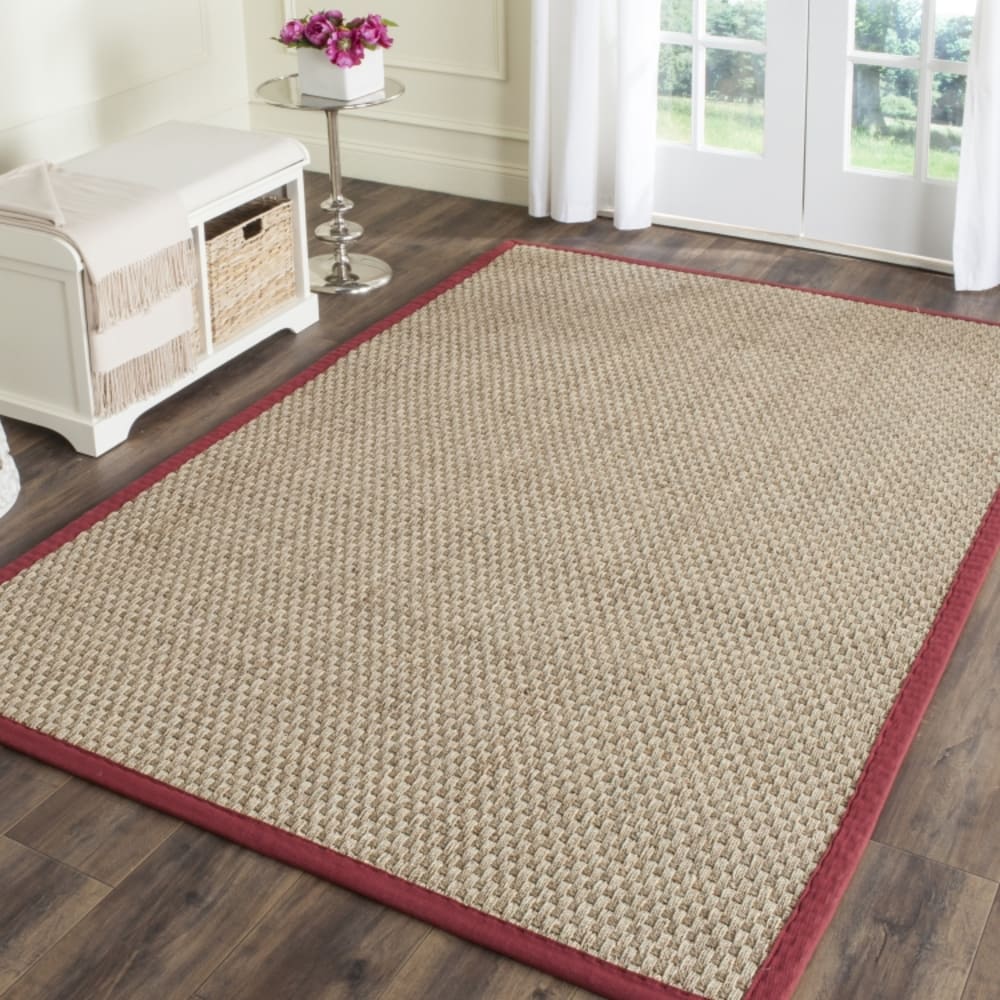 Tapis fibre naturelle en herbiers marins beige/rouge, 152 x 244 cm — vue 3