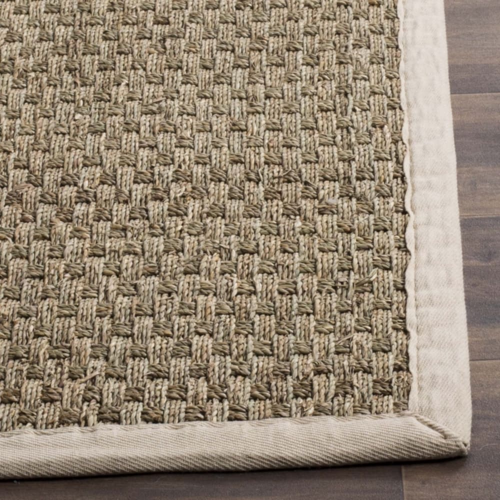 Tapis fibre naturelle en herbiers marins beige/blanc, 183 x 183 cm — vue 3