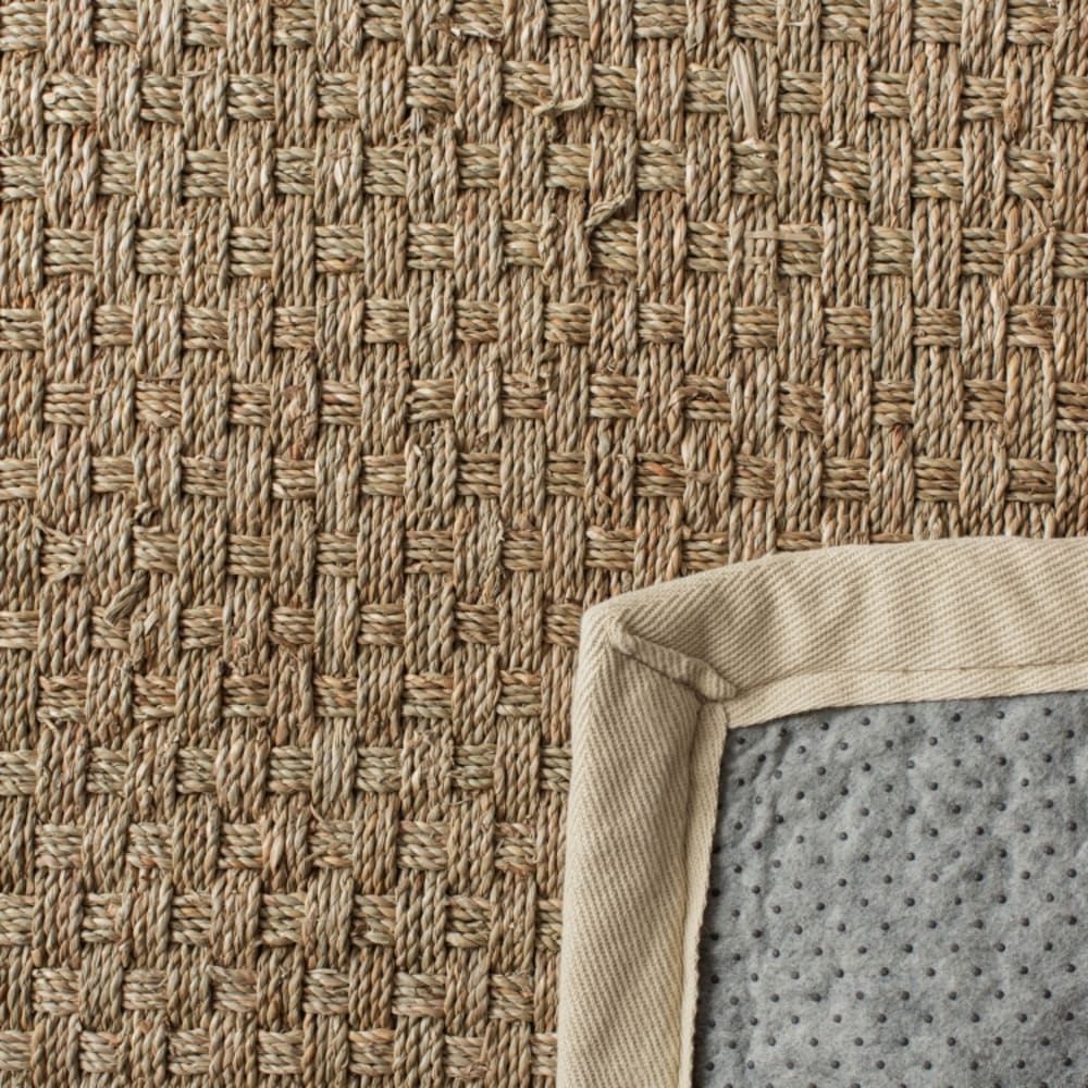 Tapis fibre naturelle en herbiers marins beige/blanc, 183 x 183 cm — vue 4