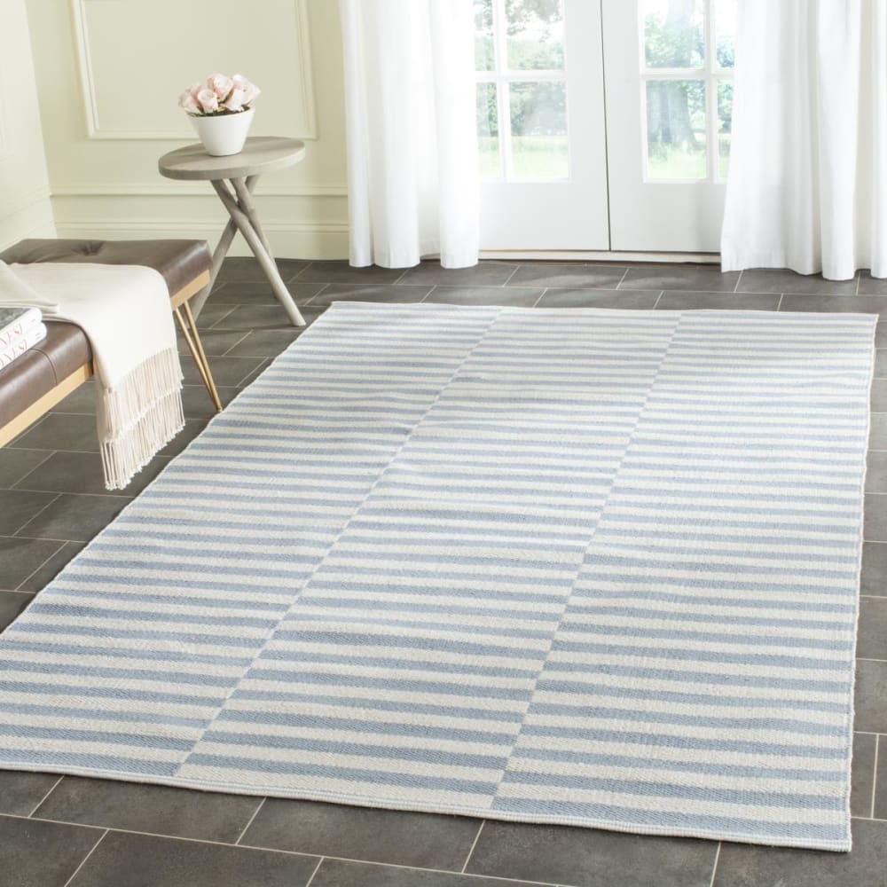 Tapis moderne en coton blanc/bleu, 183 x 274 cm — vue 3