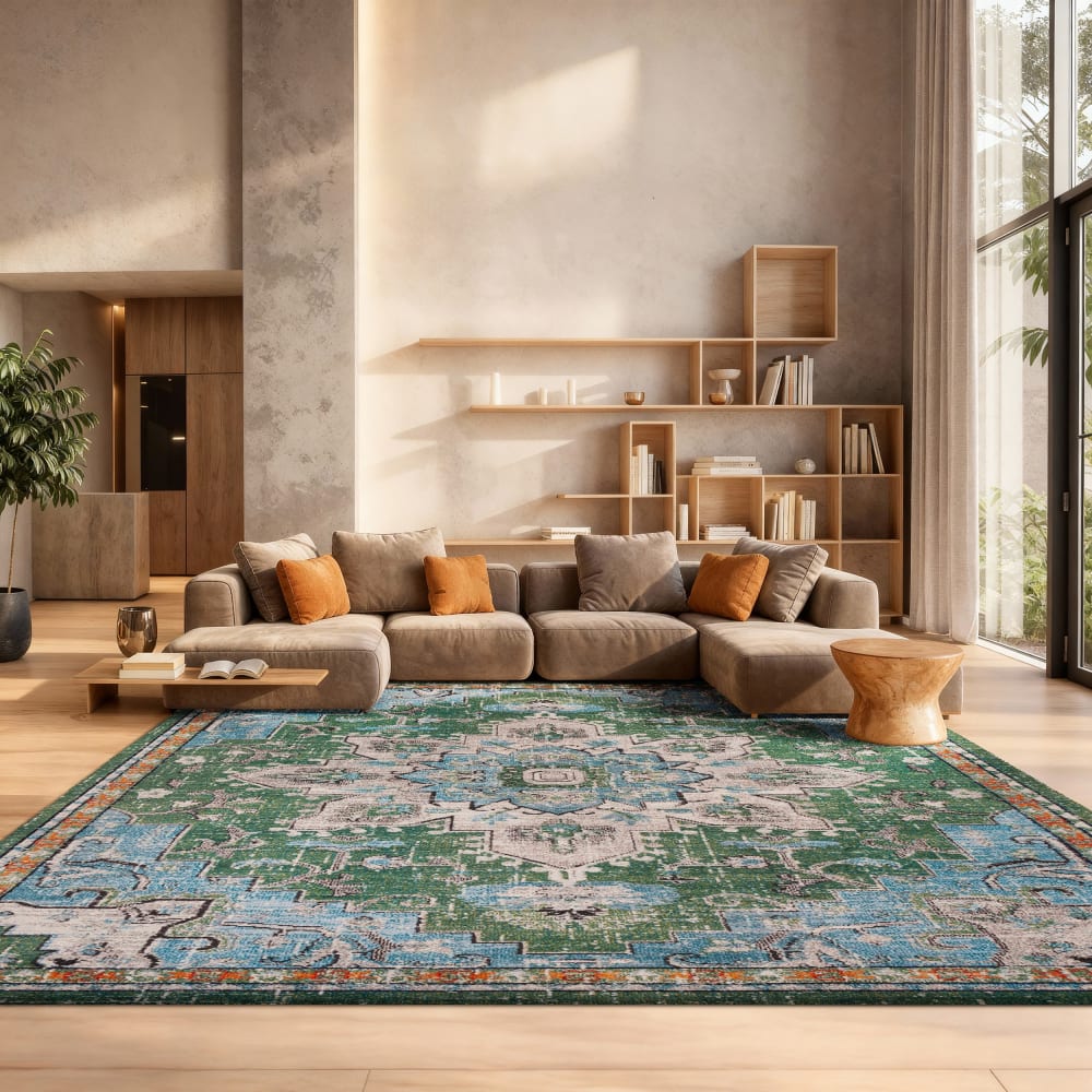 Tapis de transition en polypropylène vert/bleu, 201 x 201 cm — vue 3