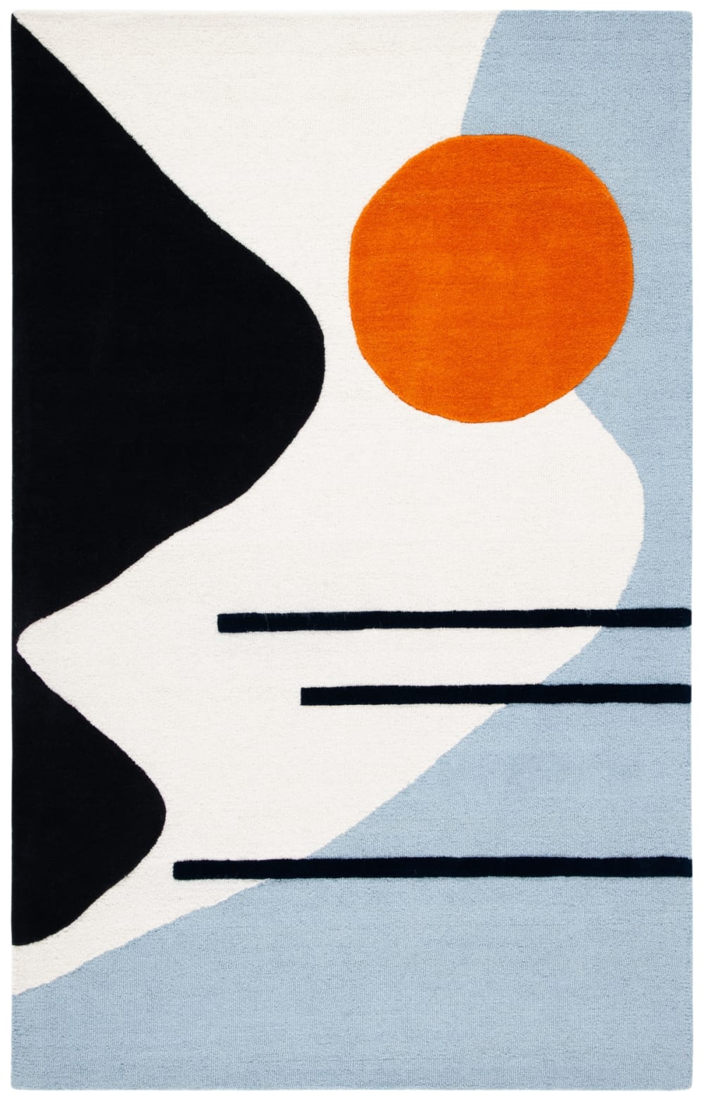 Tapis géométrique en laine blanc/bleu, 183 x 274 cm