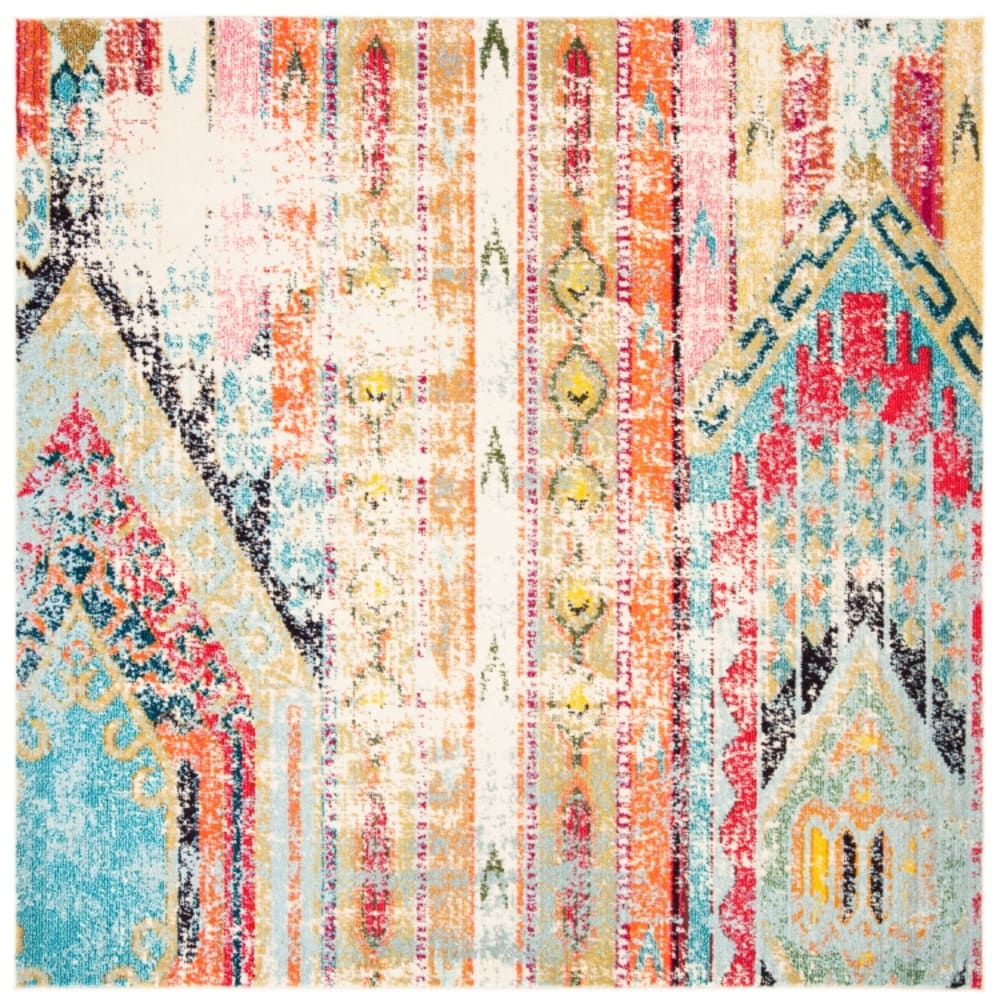 Tapis contemporain en polypropylène bleu/orange, 201 x 201 cm