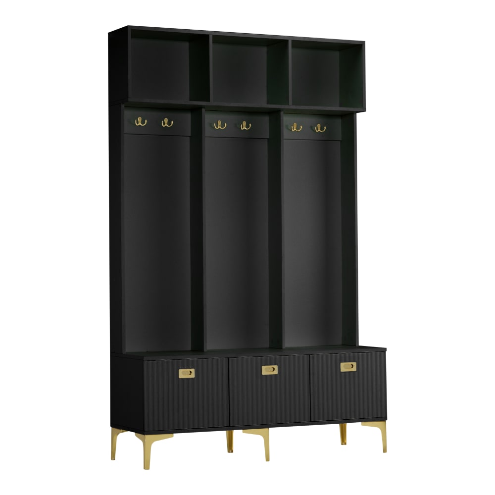 Meubles Cosy Flur-Set mit Aufbewahrungsbank, 6 Goldhaken und -beinen style classic chic Schwarz Spanplatte