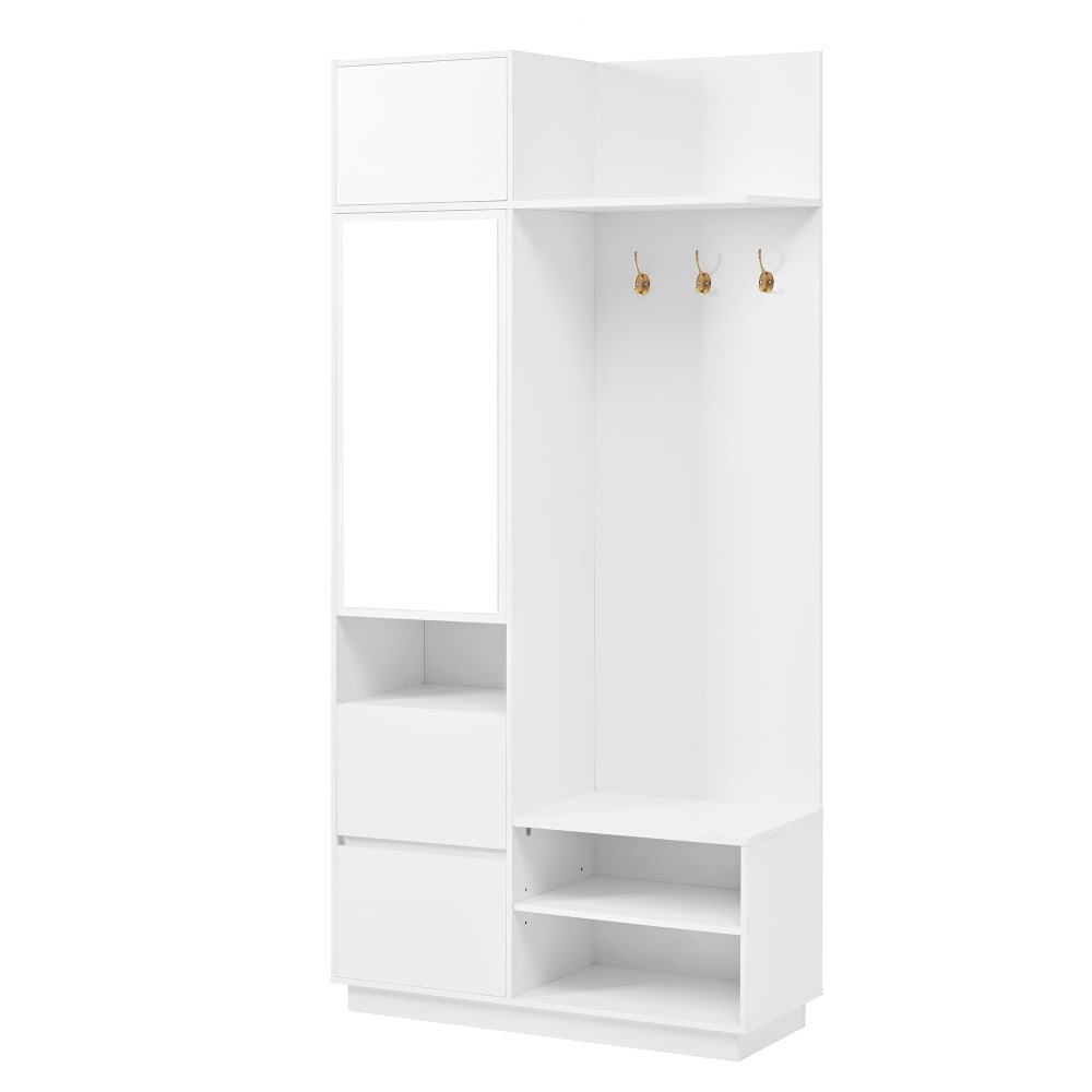 Meuble d'entrée avec miroir, banc, meuble à chaussures et crochets