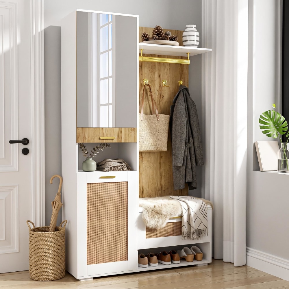 Flur-Set mit Spiegel, Schuhschrank, Wandgarderobe,
