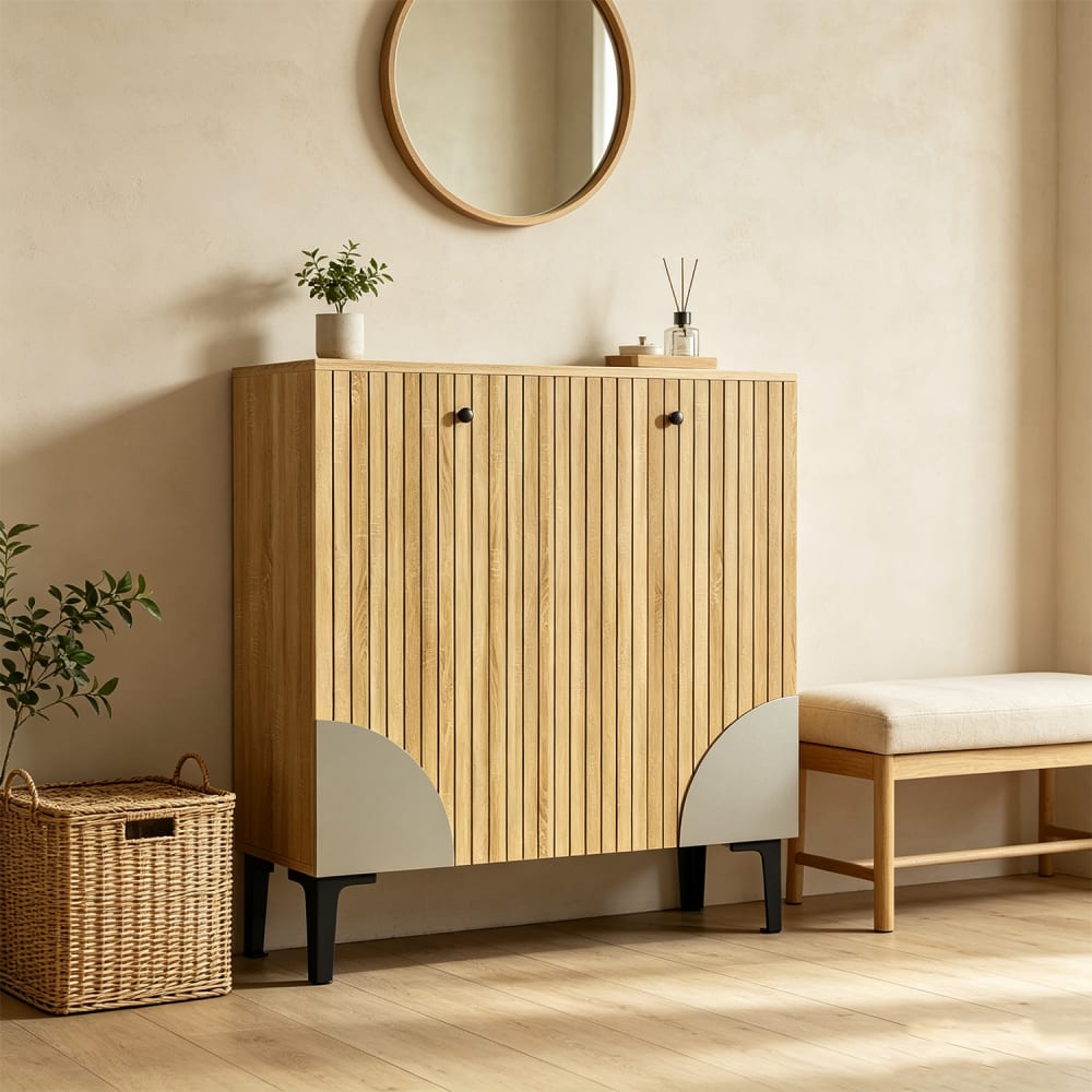 Schuhschrank in Holzoptik, 3 Türen, Stauraum - Maisons Du Monde