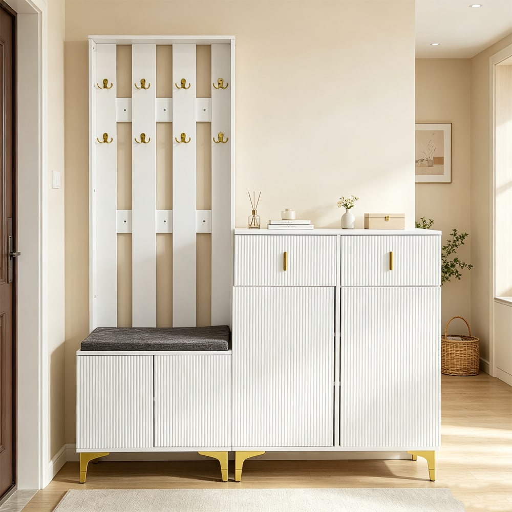 Flur-Set mit Schuhbank, Schuhschrank mit Schubladen und Türen -