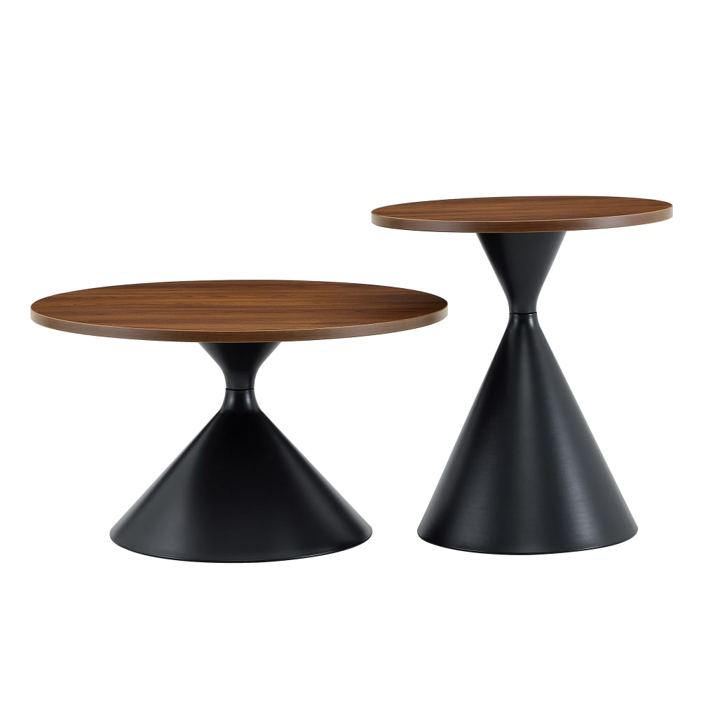 Lot de 2 tables basses avec plateau effet noyer et piétement métal Lot de 2 tables basses avec plateau effet noyer et piétement métal