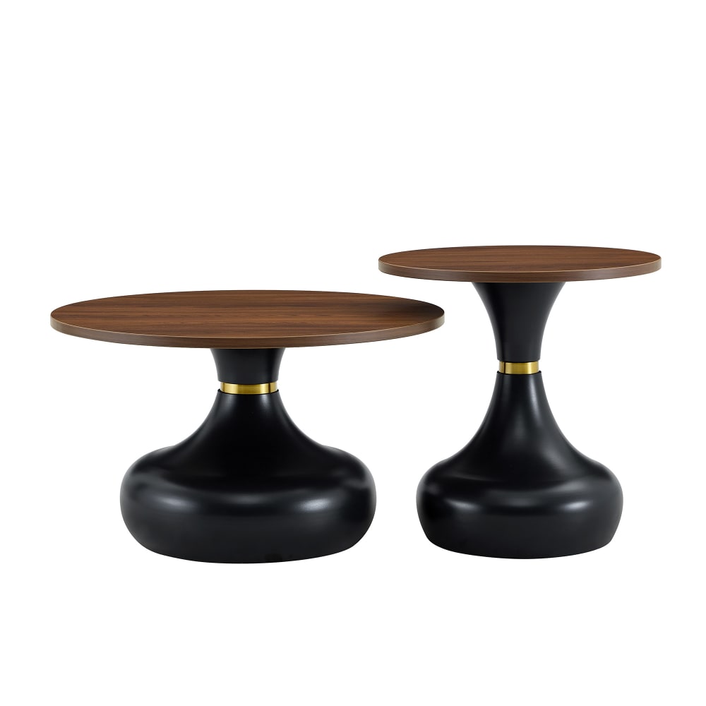 Lot de 2 tables basses rondes sablier, plateau effet bois
