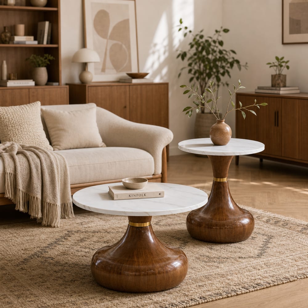 2er-Set Couchtische mit Marmoroptik-Platte und