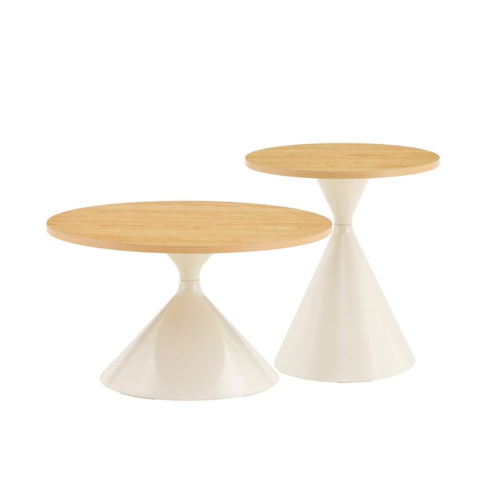 Lot de 2 tables basses avec plateau effet bois et piétement métal