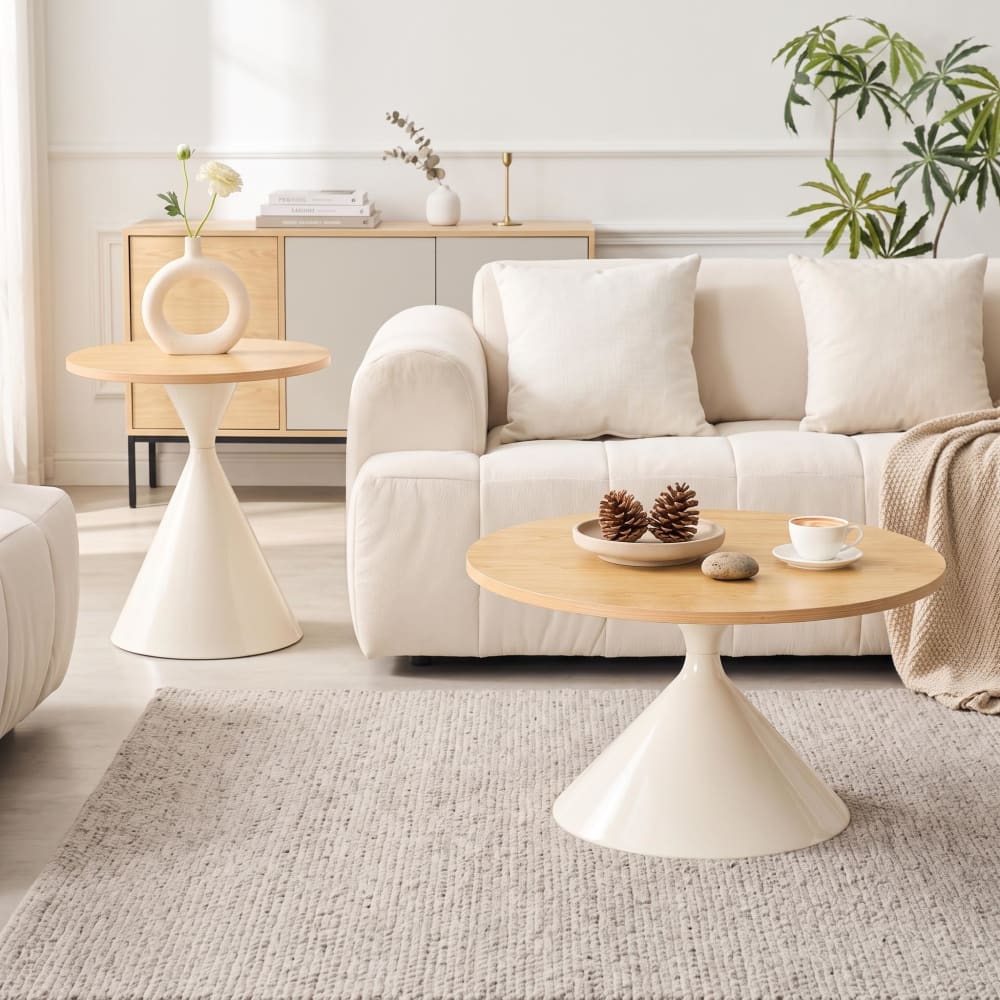 2er-Set Couchtische mit Holzoptik-Platte und Metallfuß - Maisons