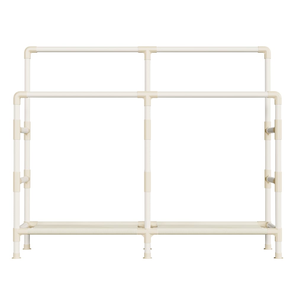 Portant double avec 4 barres charge 100 kg 163 x 45 x 156 cm blanc Portant double avec 4 barres charge 100 kg 163 x 45 x 156 cm blanc