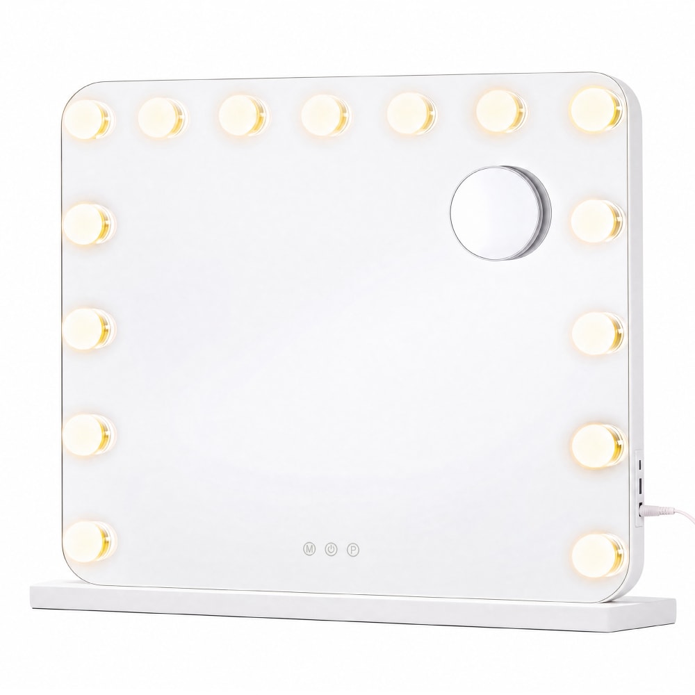 Miroir de maquillage avec 15 ampoules 48 x 58 x 5.7 cm blanc