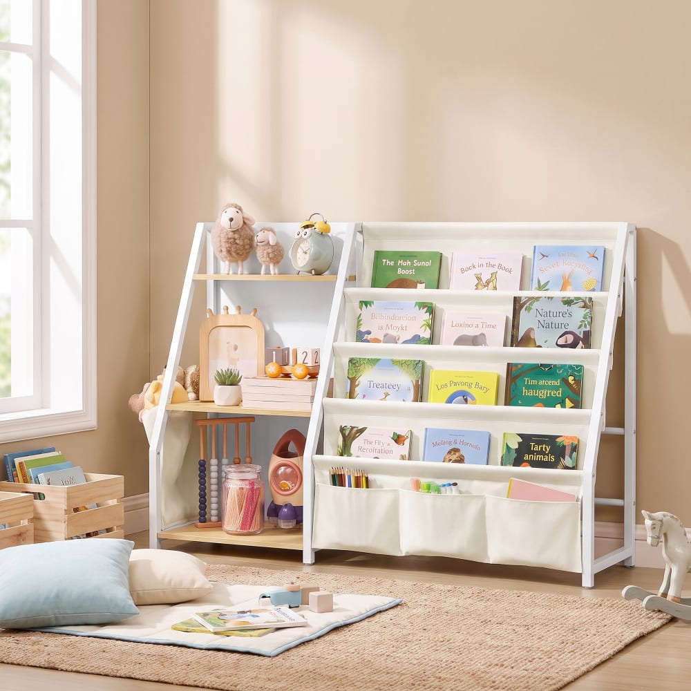 Étagère enfant à jouets poches en tissu 108.5 x 30 x 75 cm jaune (SONGMICS) - Image 2