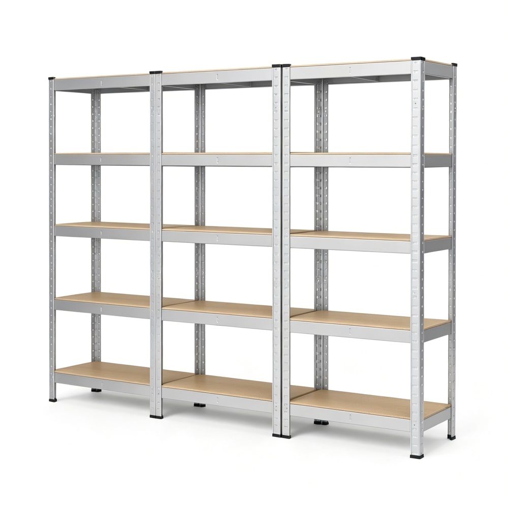 Etagères de rangement  lot de 3  75 x 30 x 150 cm  5 niveaux argent