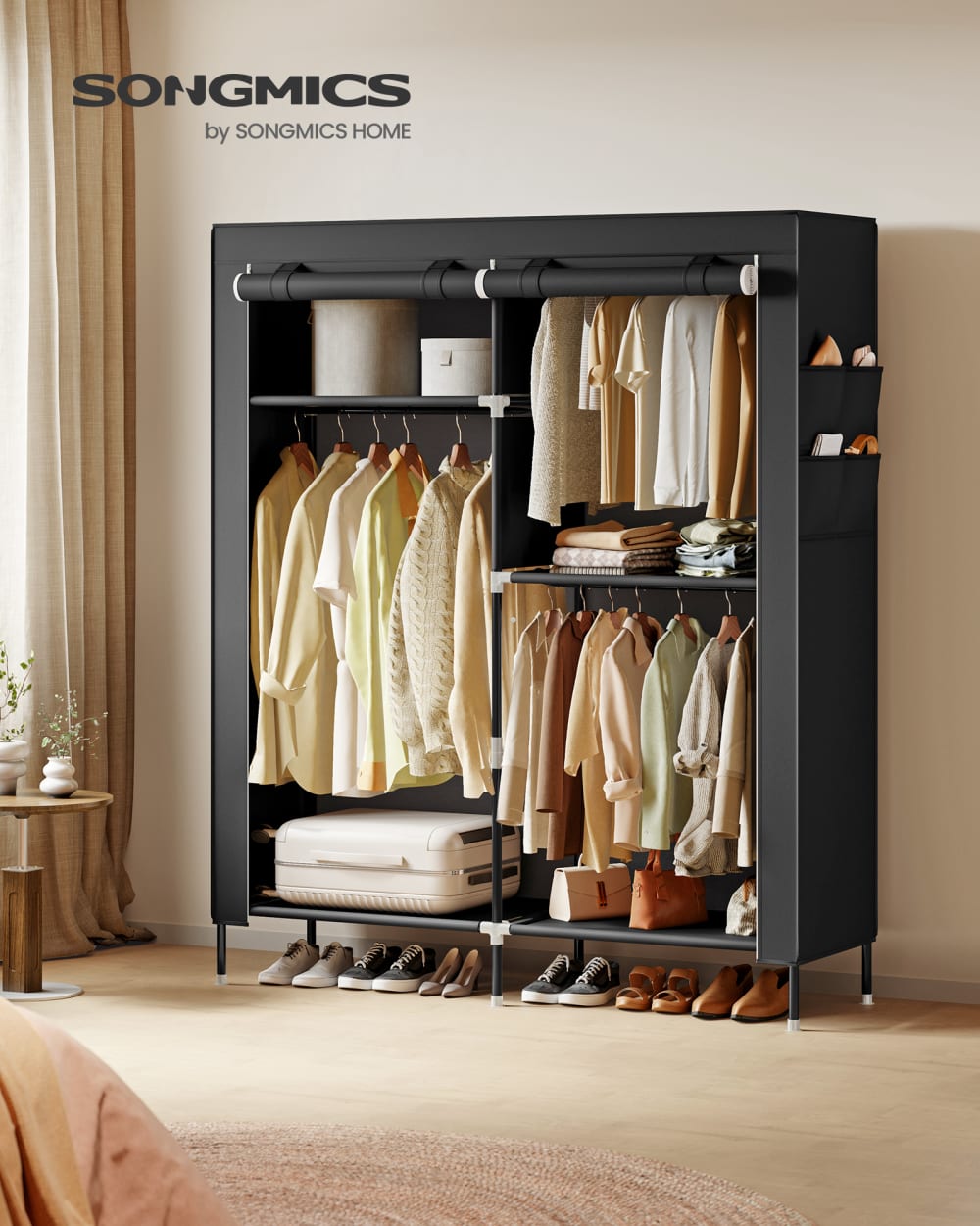 Armoire en tissu grande capacité avec housse 127 x 45 x 180 cm noir