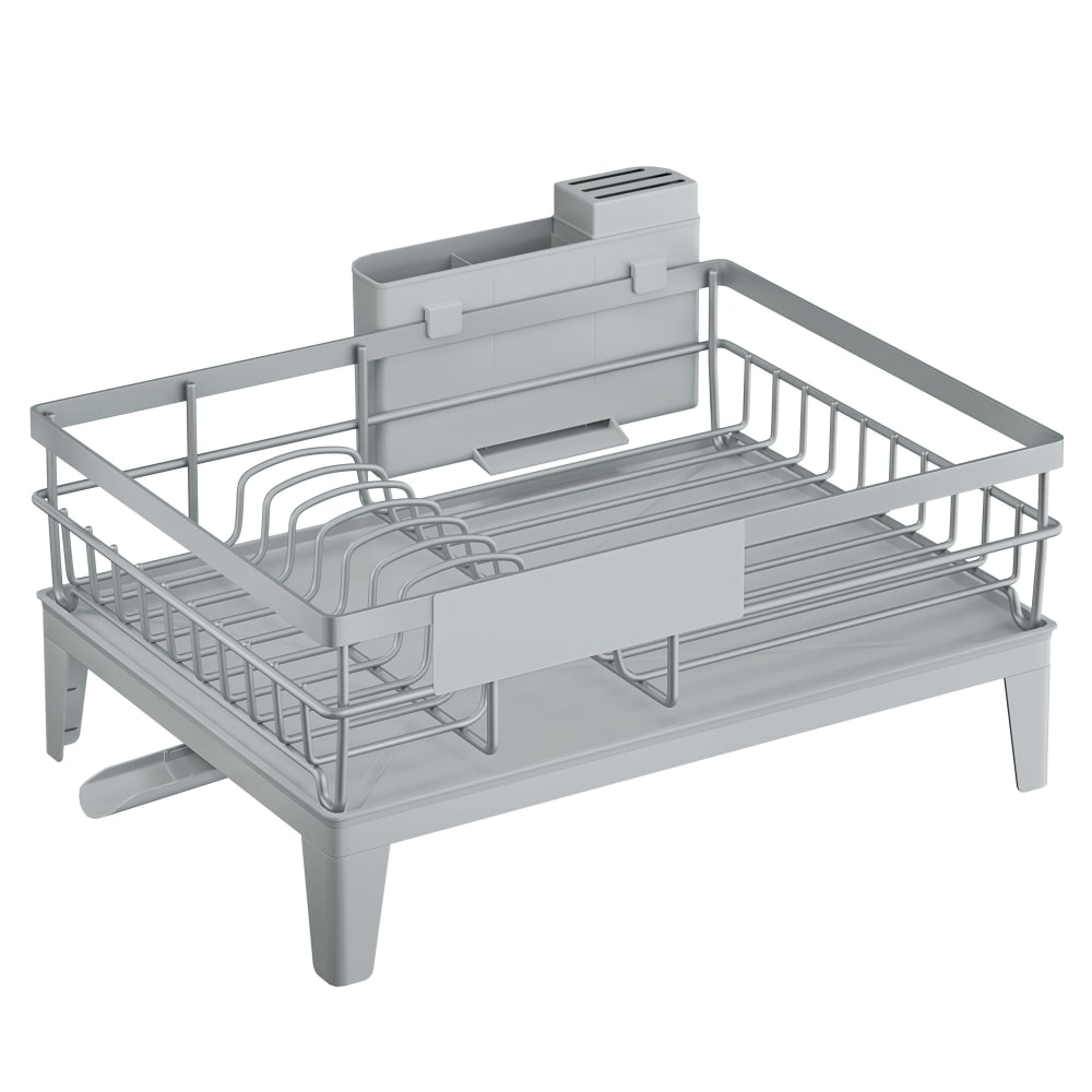 Égouttoir avec support et porte couverts et bec rotatif gris Égouttoir avec support et porte couverts et bec rotatif gris