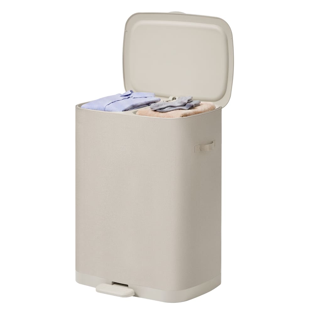 Panier à linge double compartiment avec pédale 160l beige — vue 3