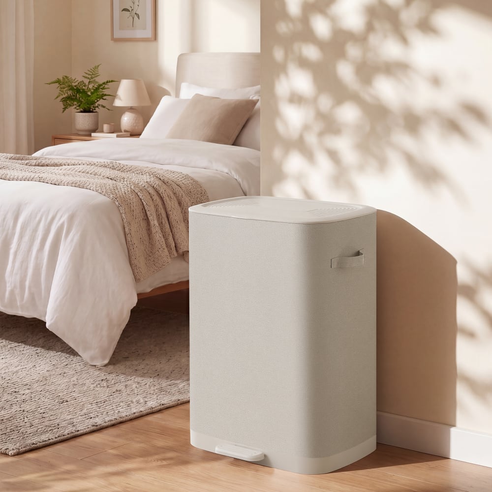 Panier à linge double compartiment avec pédale 160l beige — vue 4
