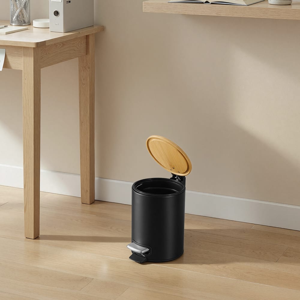 Petite poubelle de salle de bain à pédale avec couvercle 3 l noir