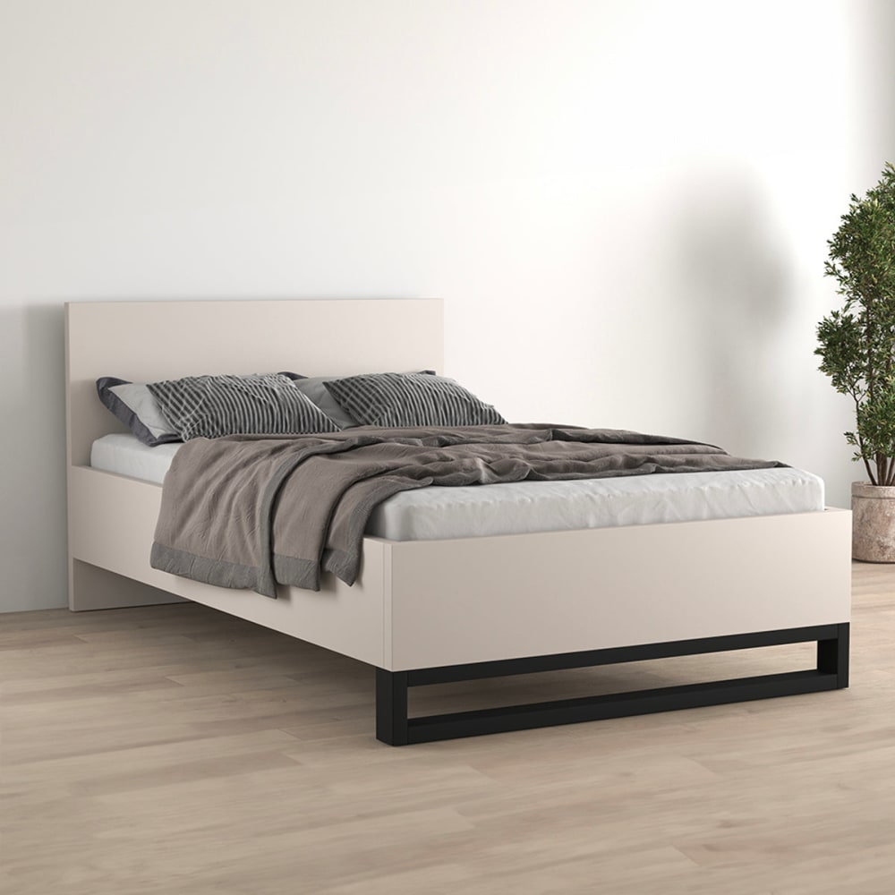 Petits meubles Bett 140x200 inklusive Lattenrost Laminierte Spanplatten – Metallfüße style modern Beige Spanplatte