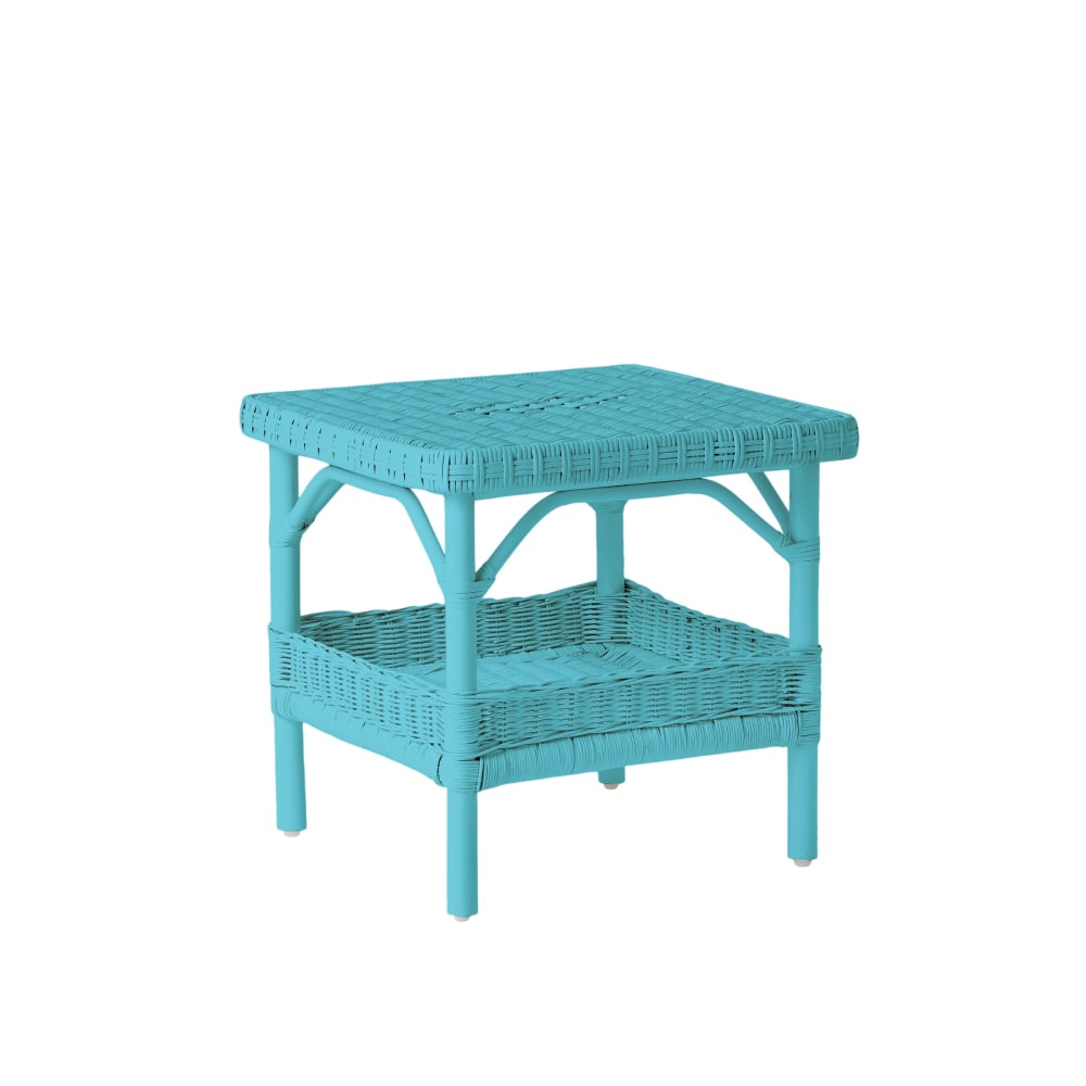 Table basse carrée rotin laqué bleu azur