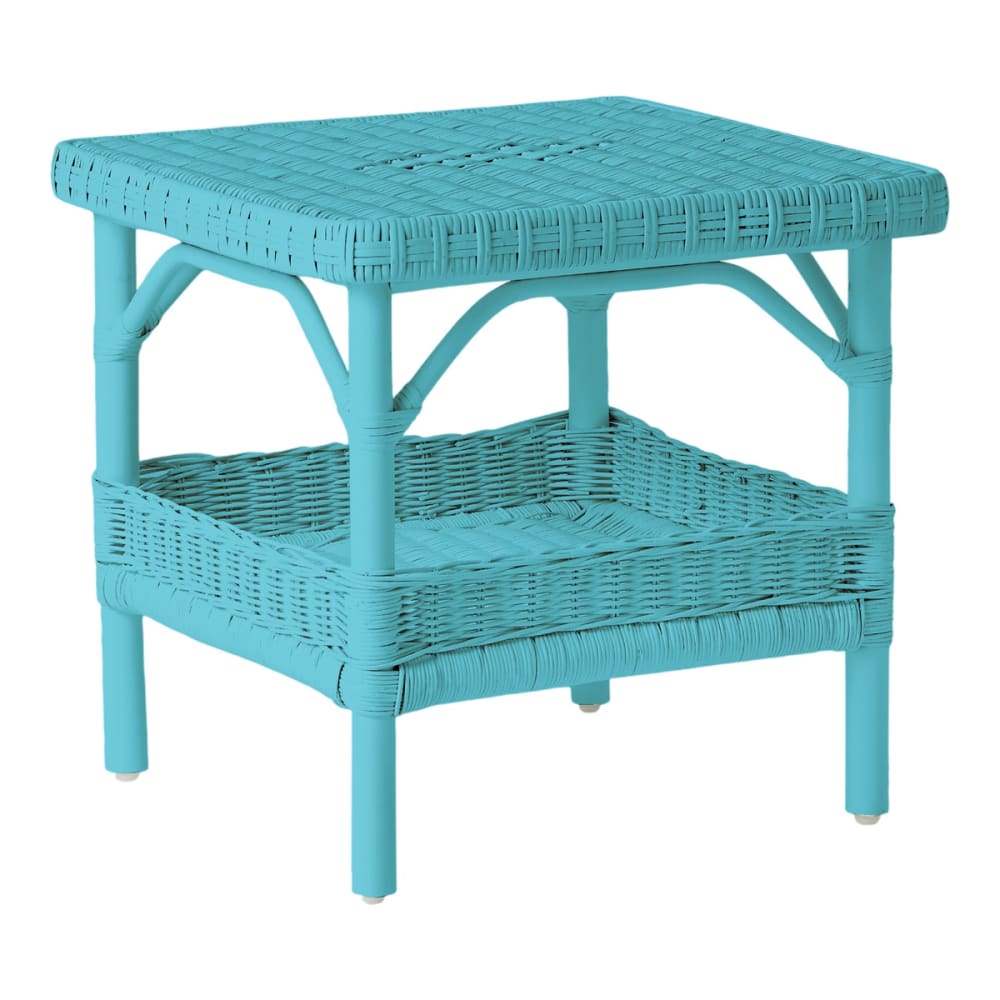 Table basse carrée rotin laqué bleu azur
