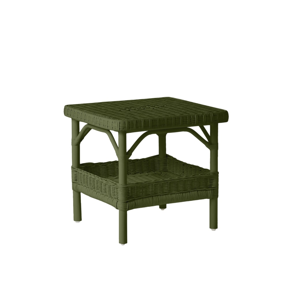 Table basse carrée rotin laqué vert bronze