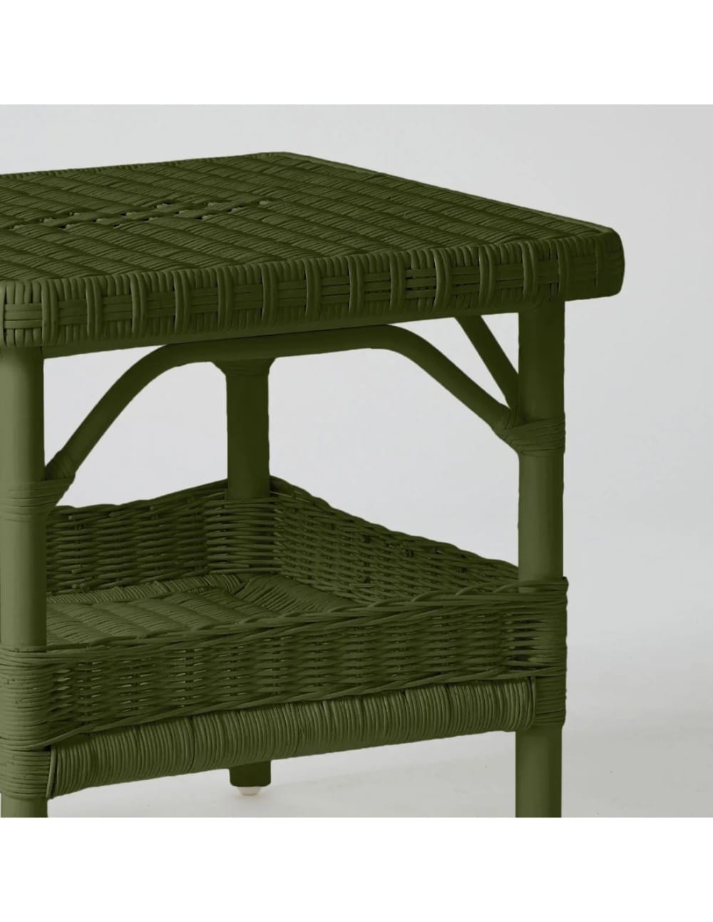 Table basse carrée rotin laqué vert bronze