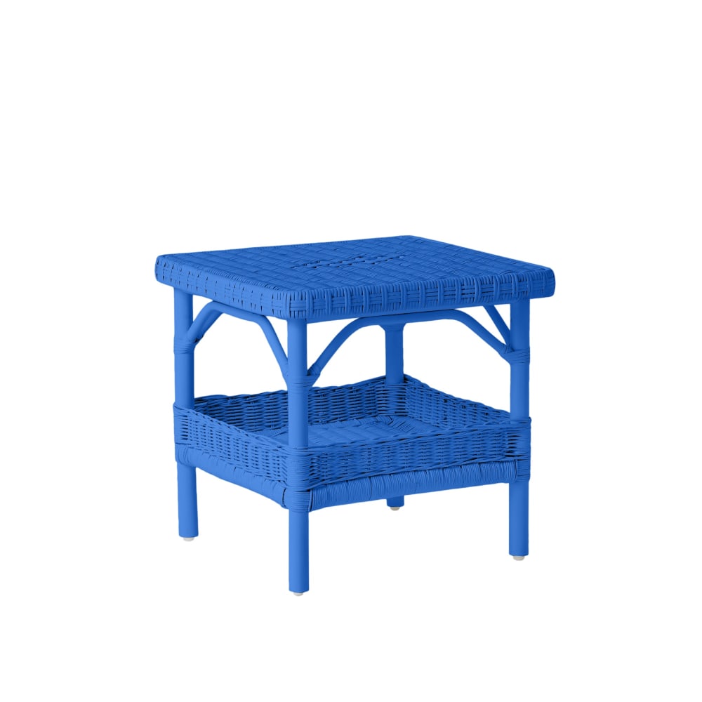 Table basse carrée rotin laqué bleu grec