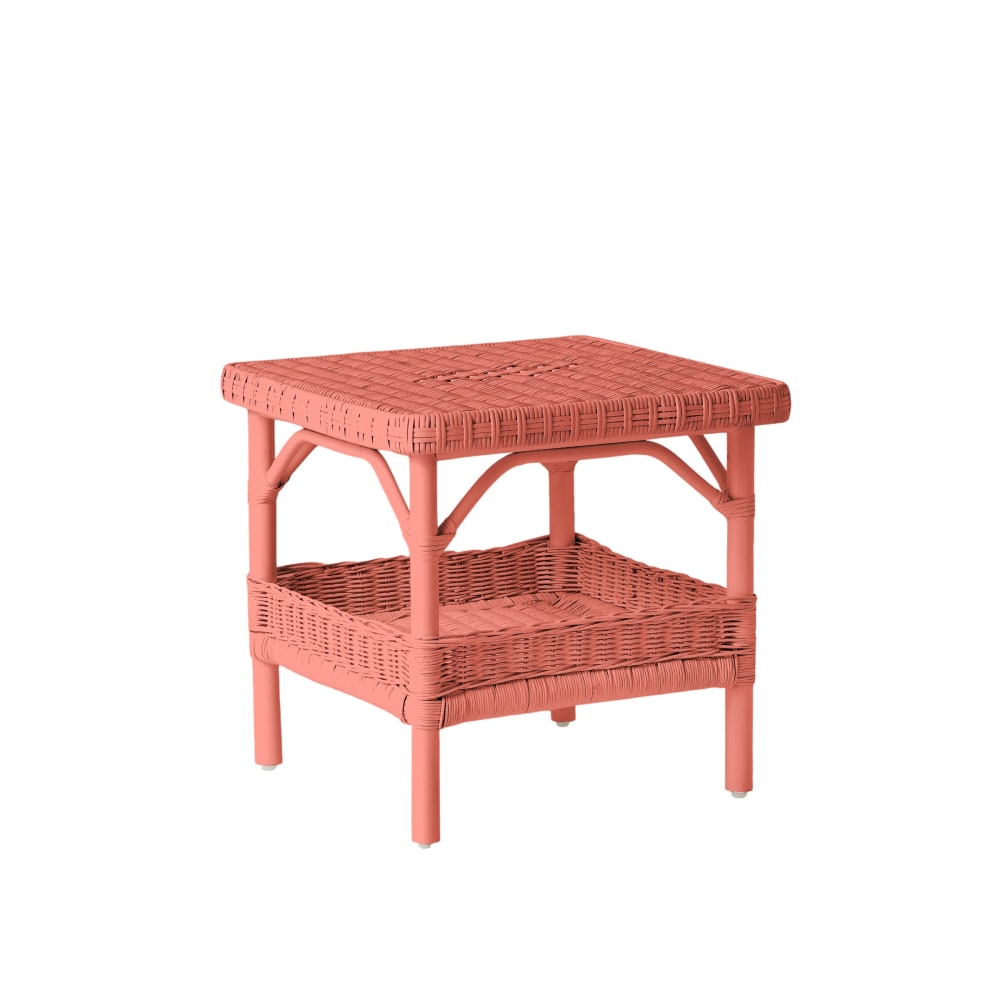 Table basse carrée rotin laqué corail