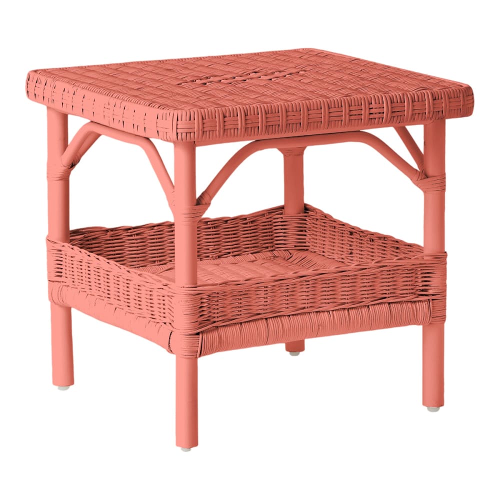 Table basse carrée rotin laqué corail