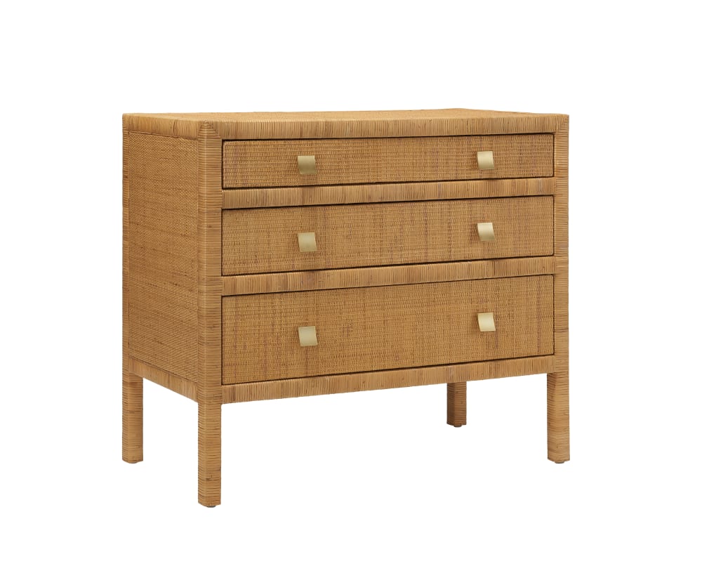 Commode en rotin et cannage beige