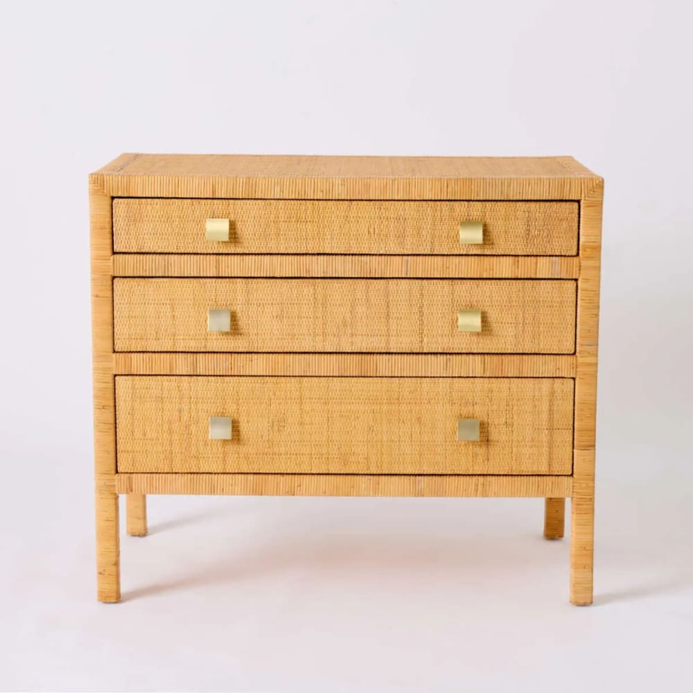 Commode en rotin et cannage beige