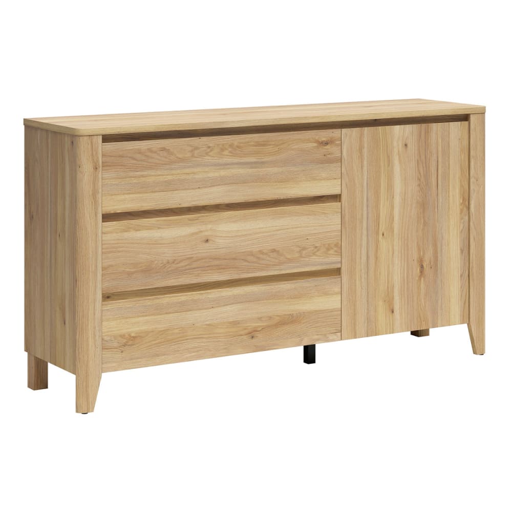 Commode 3 tiroirs 1 porte panneaux agglomérés marron Commode 3 tiroirs 1 porte panneaux agglomérés marron