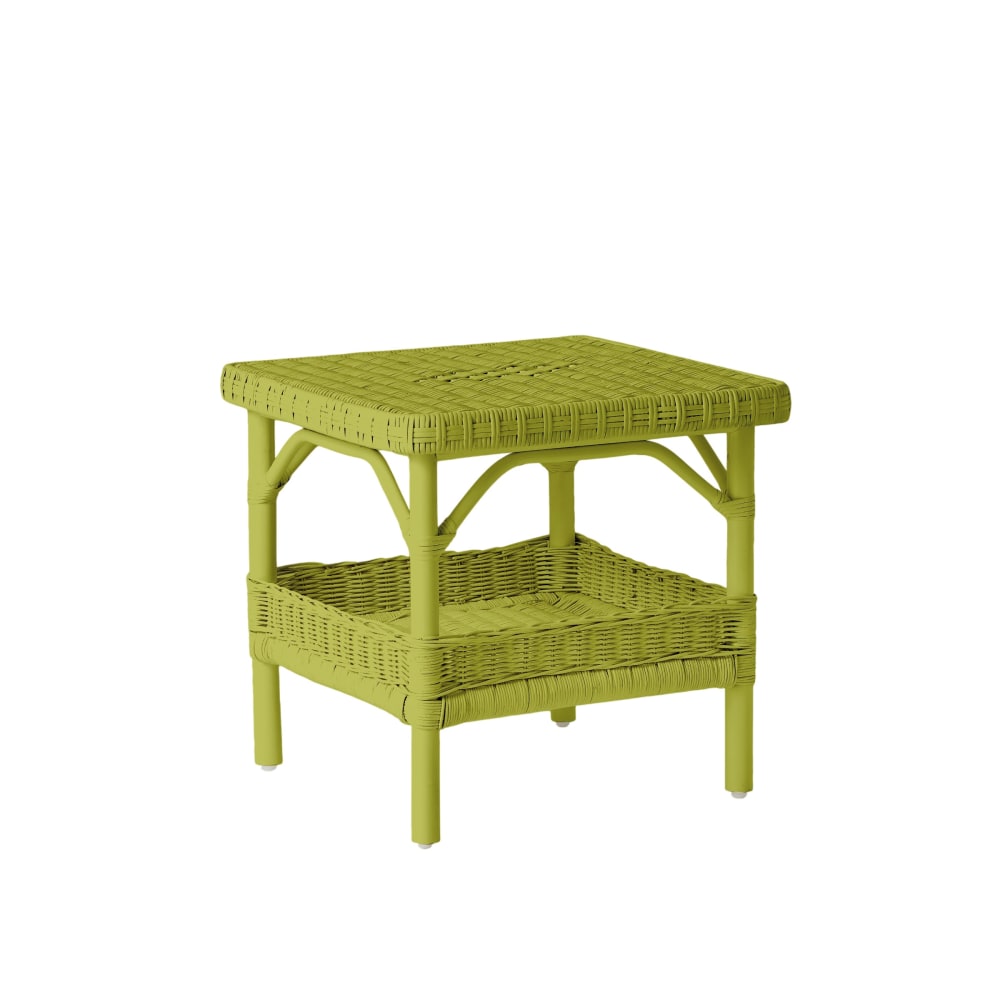 Table basse carrée rotin laqué vert gazon