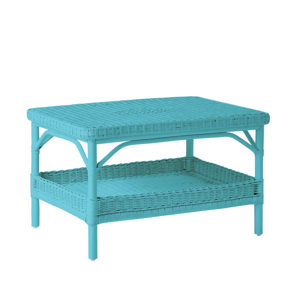 Table basse rectangulaire rotin laqué bleu azur