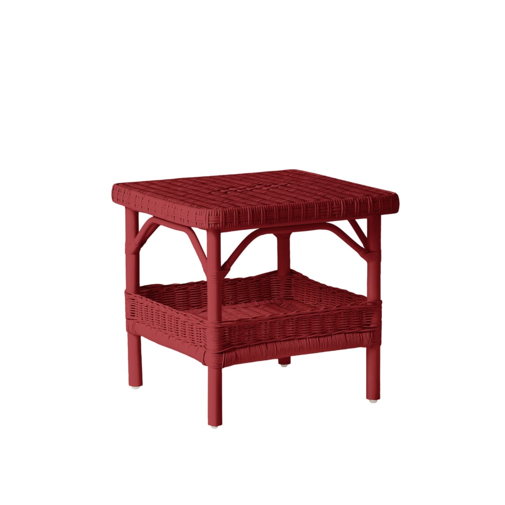Table basse carrée rotin laqué rouge rubis
