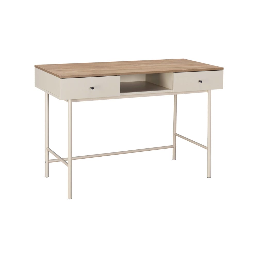 Bureau décor bois et fer 2 tiroirs 1 casier beige Bureau décor bois et fer 2 tiroirs 1 casier beige