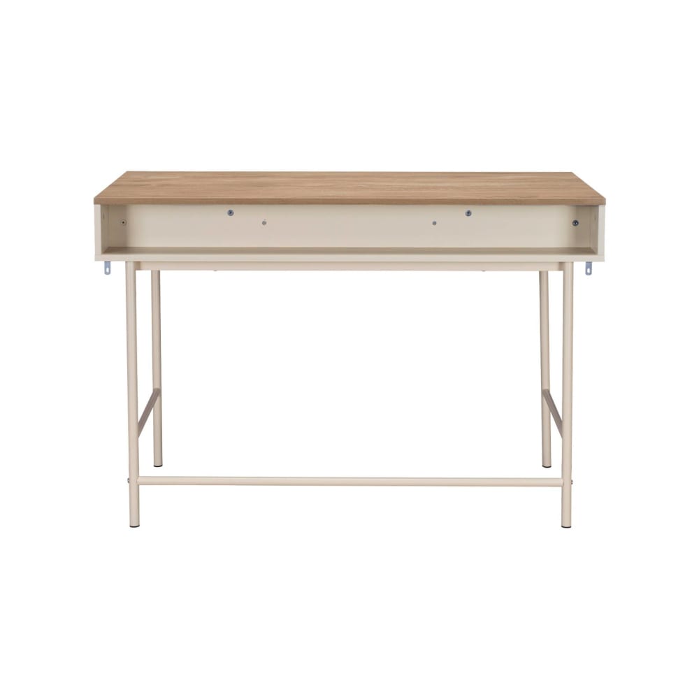 Bureau décor bois et fer 2 tiroirs 1 casier beige