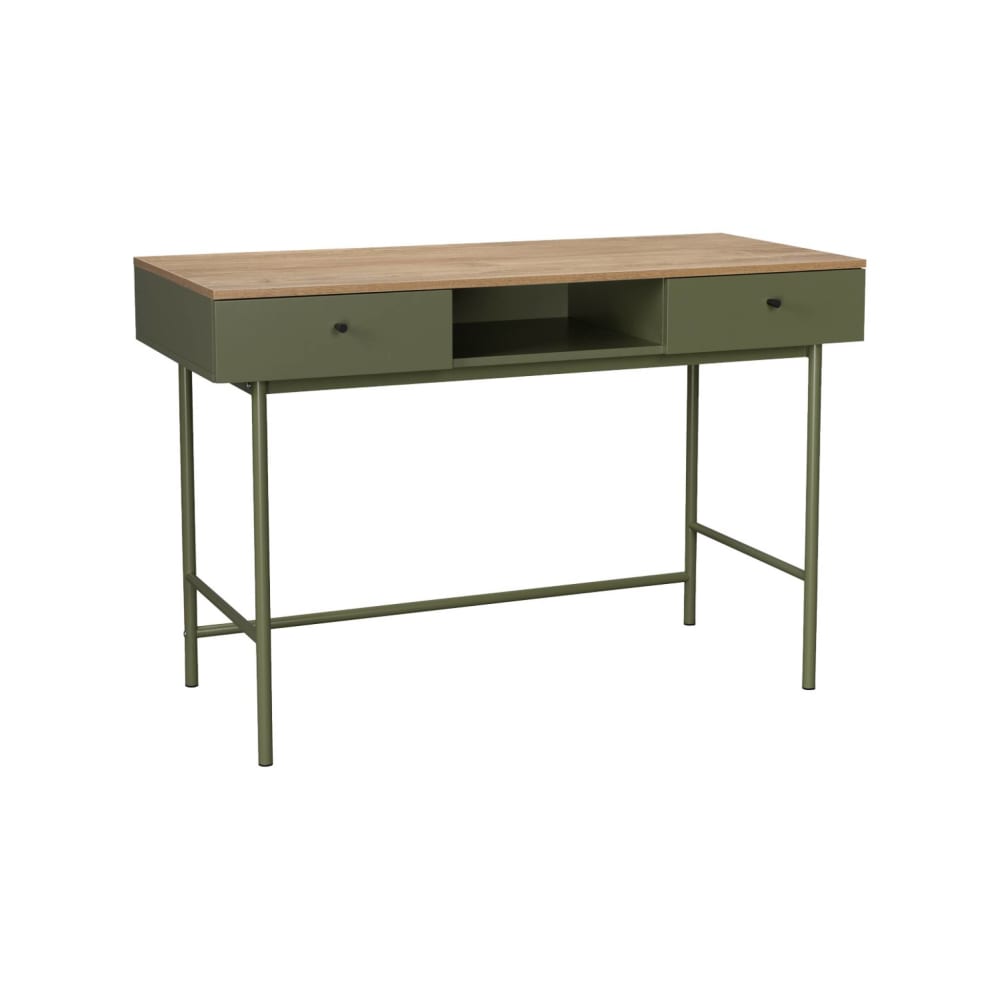 Bureau décor bois et fer 2 tiroirs 1 casier kaki Bureau décor bois et fer 2 tiroirs 1 casier kaki