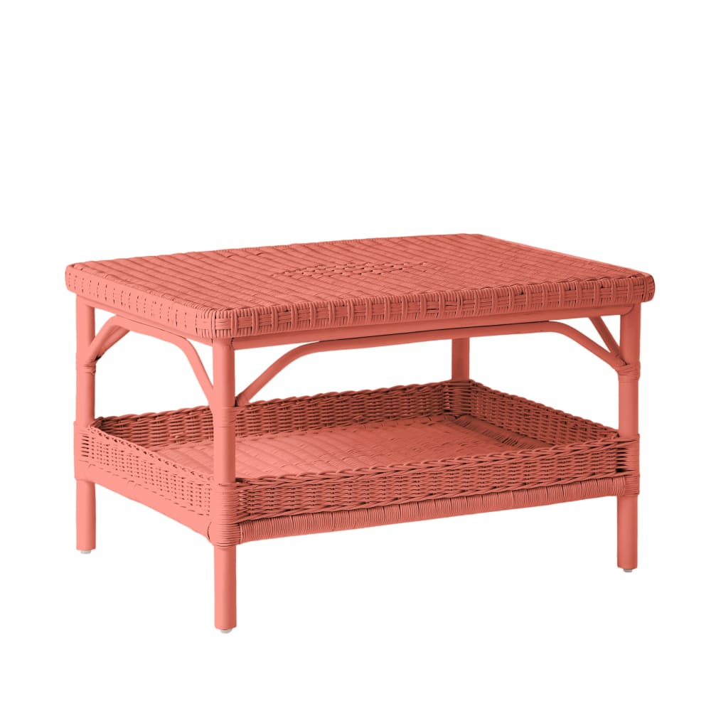 Table basse rectangulaire rotin laqué corail